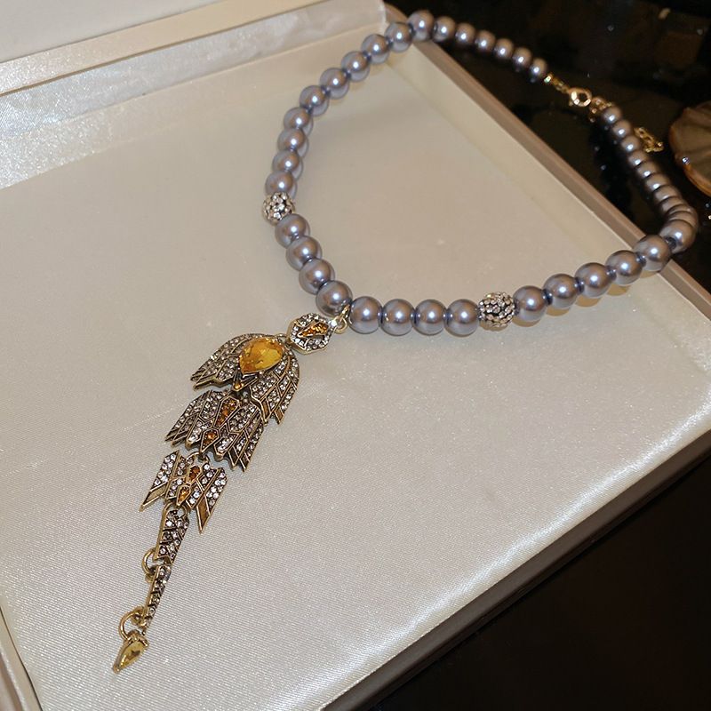 Zilveren naald ingelegde diamant waterdruppel kwallen kwast ketting vintage stijl oorbellen niche high-end sieraden set_voghion.com