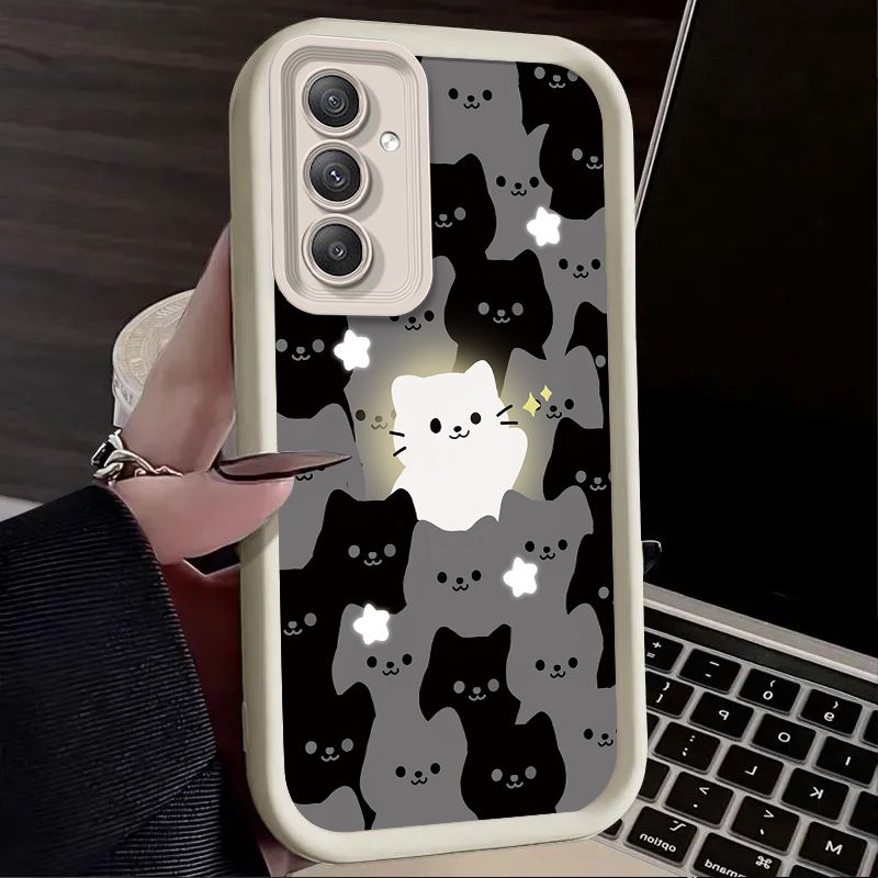 Cute Cartoon Glowing Cat Case for Samsung Galaxy S25 S23 S24 Ultra S22 S21 Plus FE 5G A54 A34 A14 A73 A53 A33 5G Soft Back Funda_voghion.com