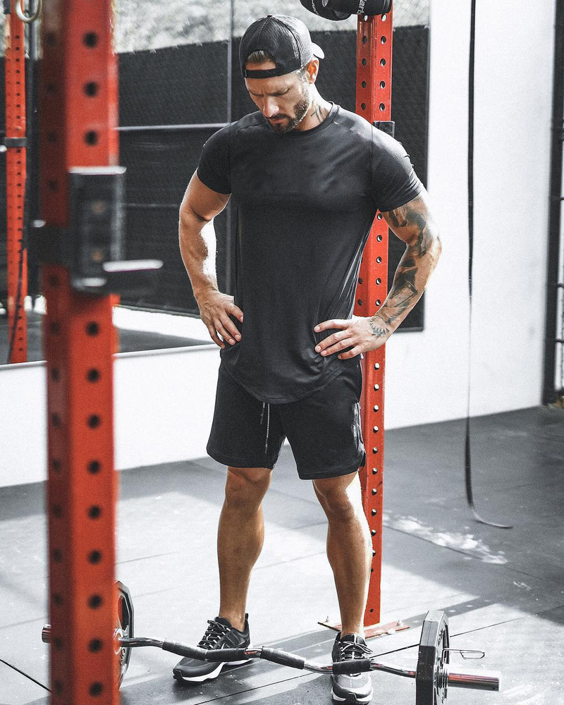 Muscle Brother Round Neck Sports Fitness T-shirt For Men's Breathable Sweatwicking Training Casual Solid Short Sleeves_voghion.com