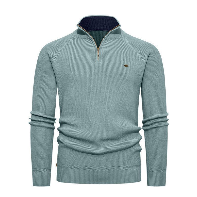 Men's Ribbed Knit Sweater – Half-Zip Mock Neck Pullover (Thermal Insulated, Stretch Comfort, Machine Washable, Winter Casual & Smart Wear)_voghion.com