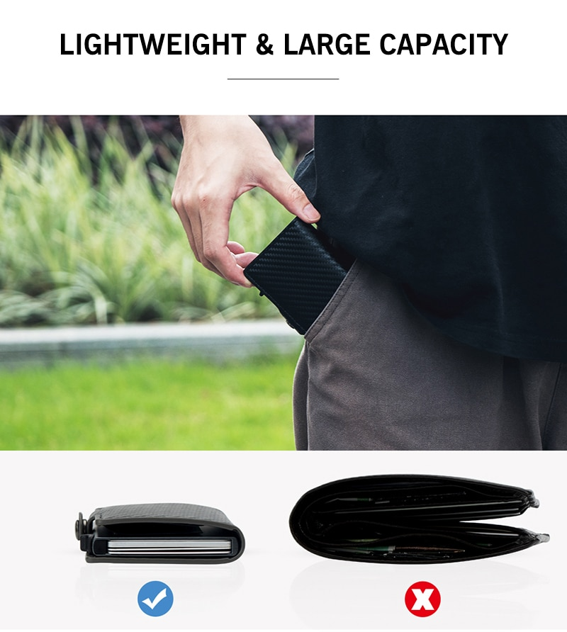CASEKEY Porta carte di credito con protezione in fibra di carbonio Tarjetero Hombre Porta carte di credito pop-up sottile in pelle con scatola singola RFID_voghion.com