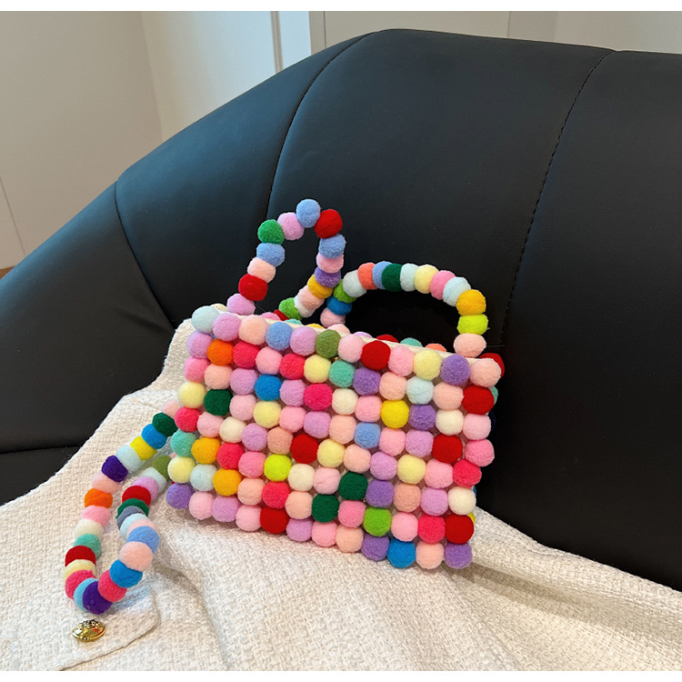 Nepal Colored Cross Shoulder Dammode Regnbågsboll Plysch mångsidig liten fyrkantig väska_voghion.com