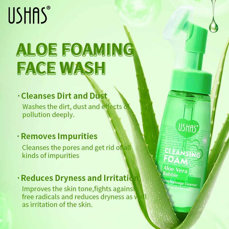 USHAS vruća rasprodaja hidratantne pjene od aloe vera za čišćenje lica s četkom za masažu_voghion.com