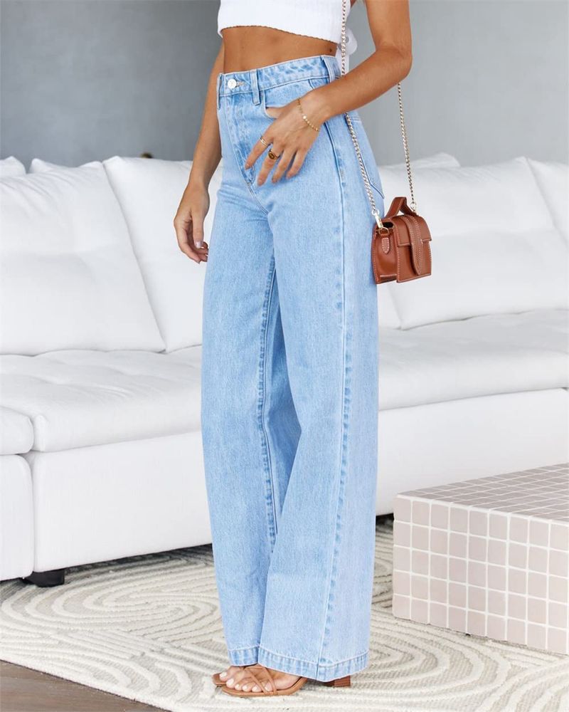 Abbigliamento donna Pantaloni in denim elastici a gamba larga Jeans lavati alla moda_voghion.com