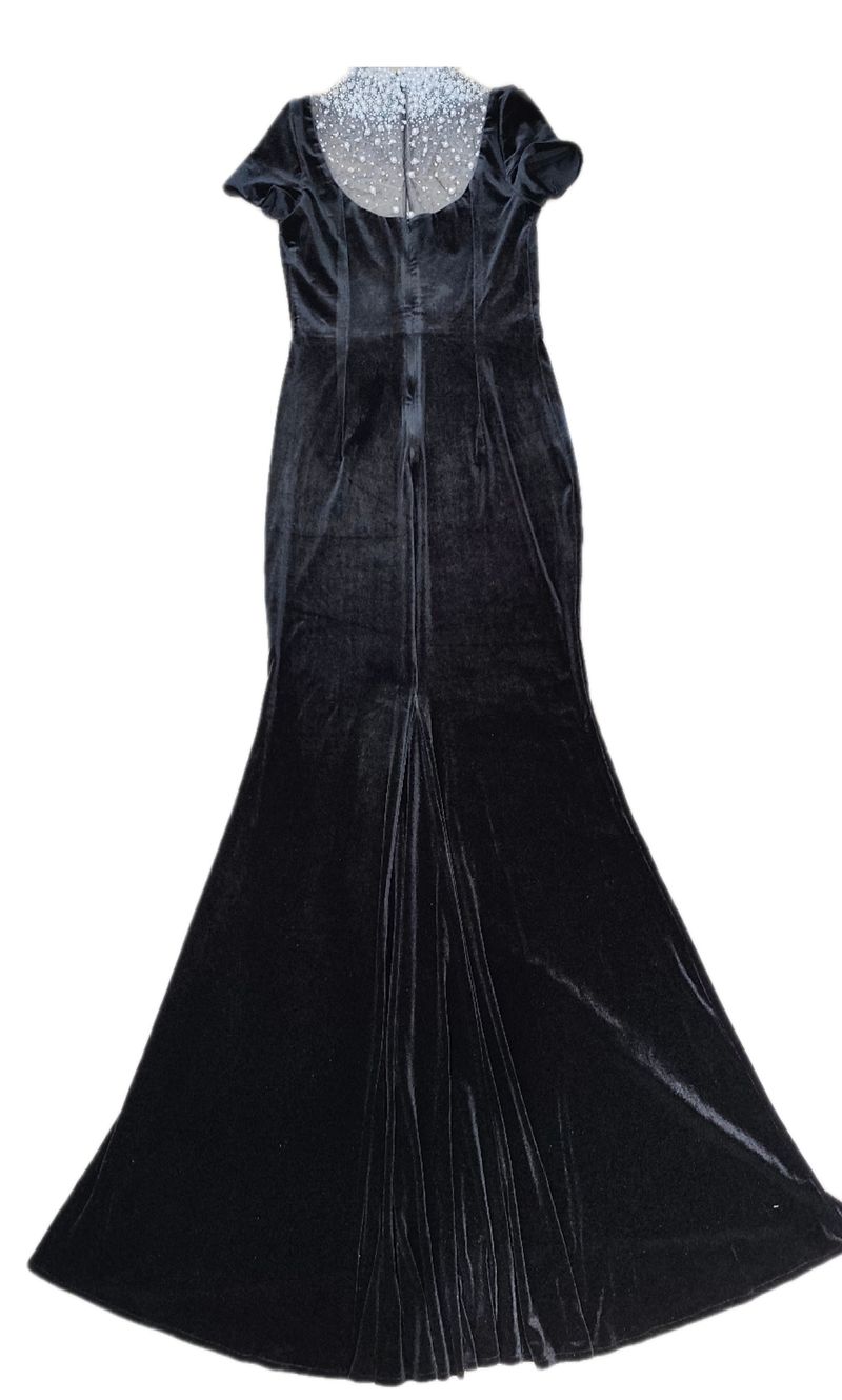 Elegant Velvet Evening Dress With Embellishments - Slim Fit Short Sleeve Formal Gown For Banquets & Special Occasions_voghion.com