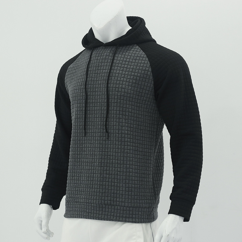 Erkekler yeni jakarlı küçük kare kapşonlu kazak moda renk bloklu eğlence İnce erkek kazak_voghion.com