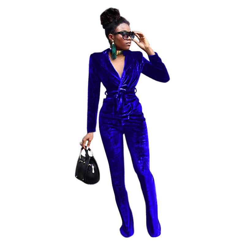 New Women's Solid Color Slim Fit Korean Velvet Blazer Flared Pants Set_voghion.com