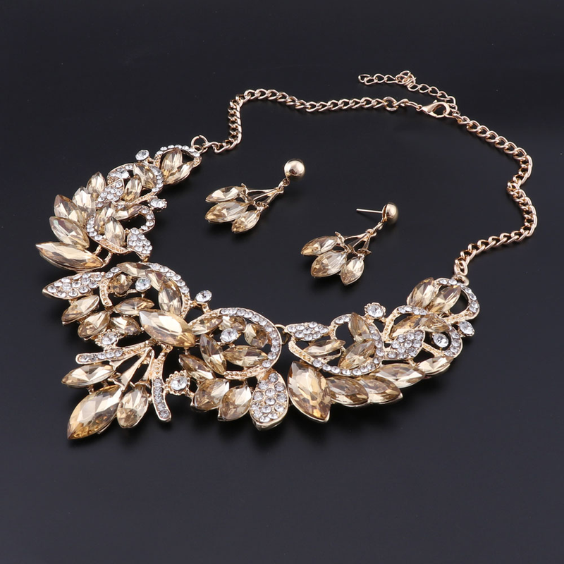 Moda Rhinestone Kryształ Choker Naszyjnik Dla Kobiet Oświadczenie Naszyjniki Kolczyk Wedding Party Biżuteria Ustawia_voghion.com