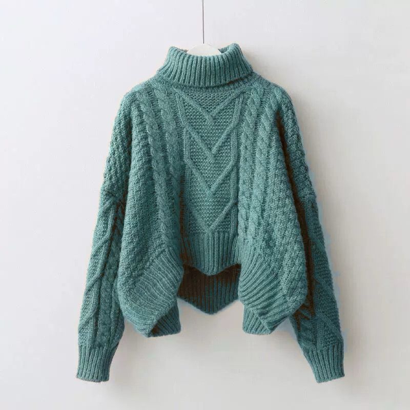 Maglione lavorato a maglia grosso da donna, collo alto, pullover oversize all'uncinetto, top invernali comodi_voghion.com