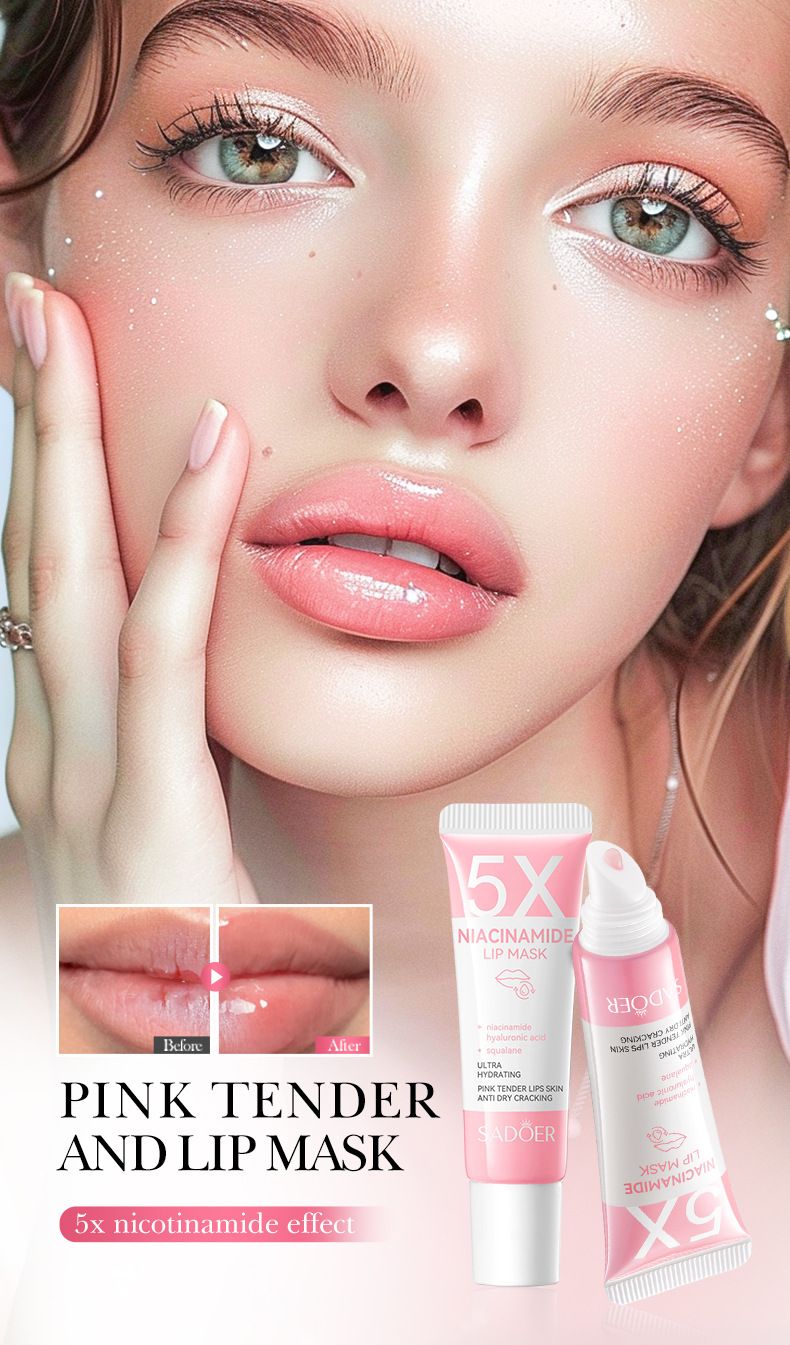 Balsamo per labbra SADOER Five Times Niacinamide Powder Maschera labbra nutriente anti-secchezza e screpolature 10 g Maschera labbra Meridian Amide Maschera labbra alla vitamina C_voghion.com