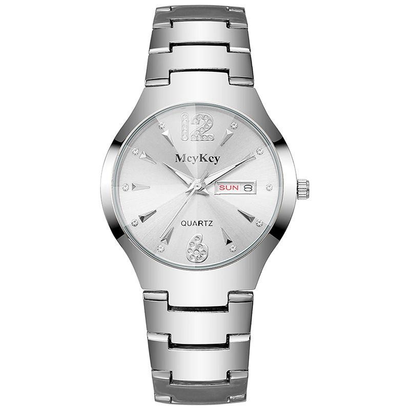 McyKcy New Tungsten Steel Watch With Rhinestones, Digital Round Business Quartz Men's Watch, Gold And Silver_voghion.com