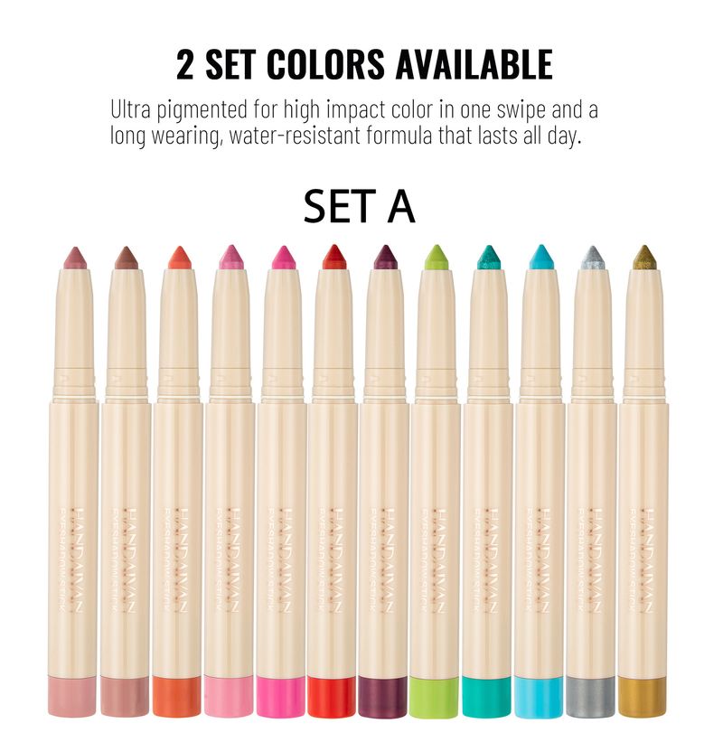 HANDAIYAN12 rainbow earth color eye shadow pen set is not easy to faint color eye shadow stick with pencil sharpener_voghion.com