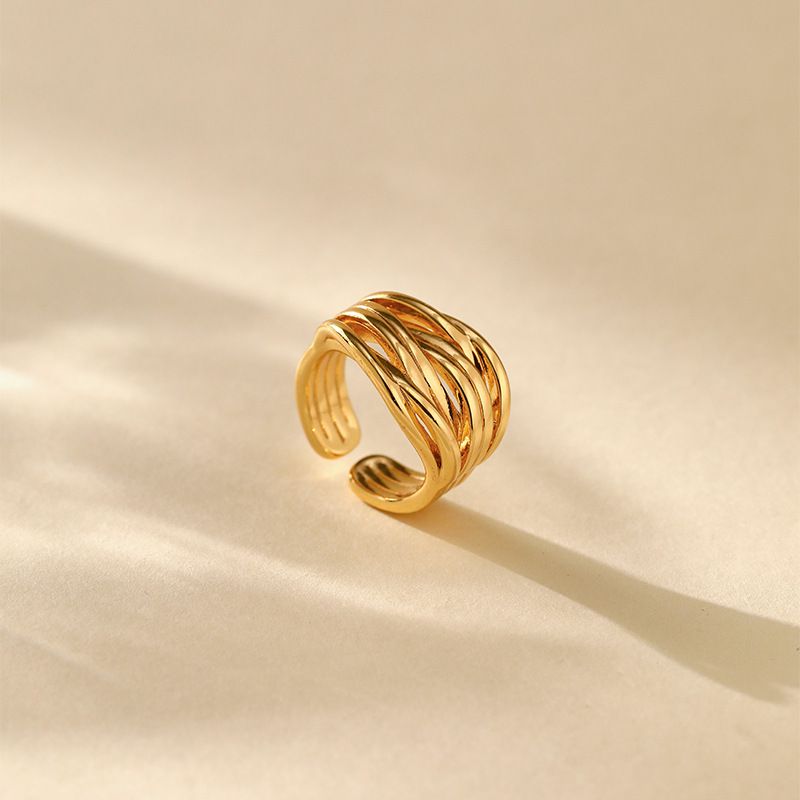 Heavy metal color preserving love ring copper plated with K real gold stacking fashion irregular texture retro ring_voghion.com