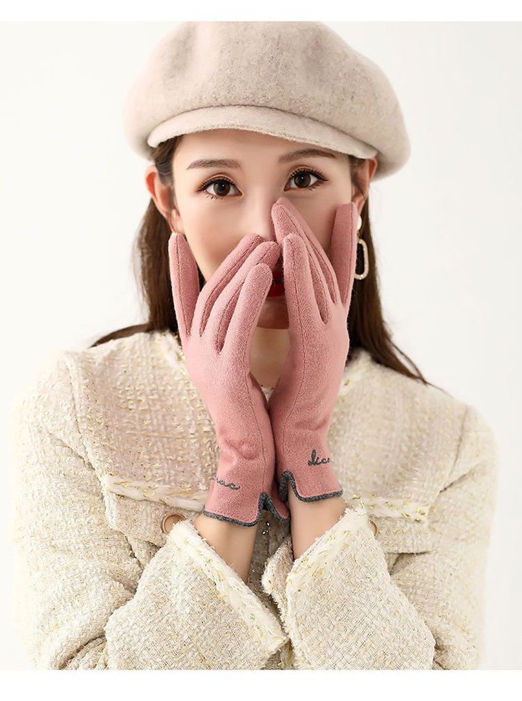 Winter Women's Fleece-Lined Warm Wool Spring And Autumn Driving Cycling Touchscreen Cashmere Gloves Wholesale_voghion.com