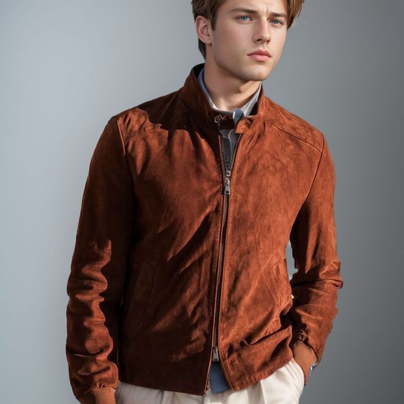 2024 New Casual Fashion Suede Solid Color Jacket Men's Trench Coat_voghion.com