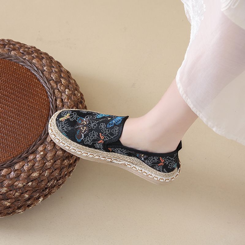 2024 neue dicke Sohlen Stoff Damen Casual Jeder einzelne Schuh flacher Mund flach ein Slip-On Lazy Fashion Schuh_voghion.com