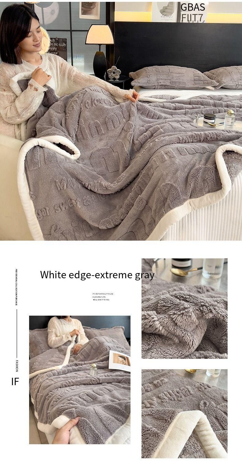 Light Luxury Rabbit Plush Blanket Thickened Warm Comfortable Cotton Velvet Blanket Siesta Air Conditioner Blanket Leisure Sofa Letter Cross-border_voghion.com