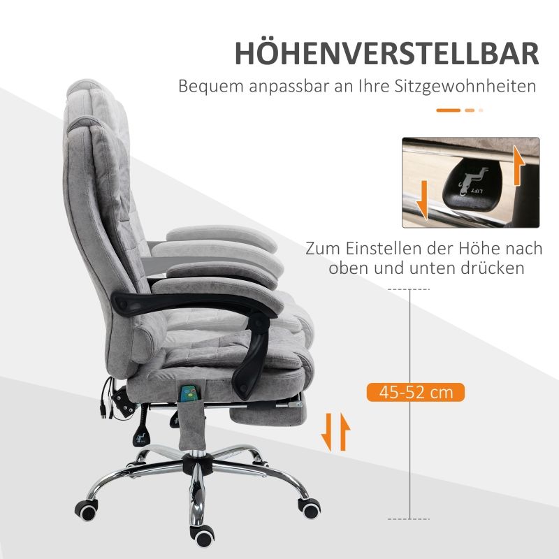 Bürostuhl mit Massagefunktion, Liege- & Wärmefunktion, Grau_voghion.com