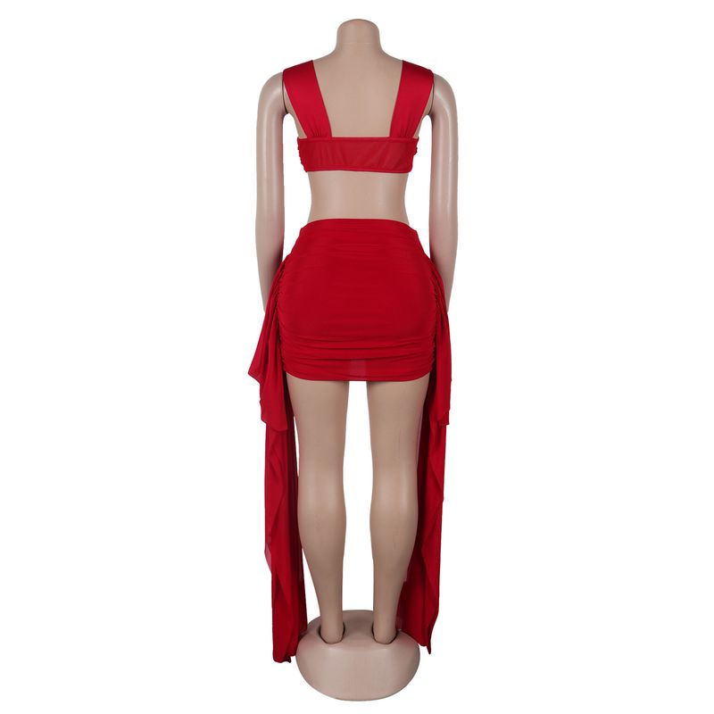 Ensemble deux pièces jupe à volants décontractée pour femme_voghion.com