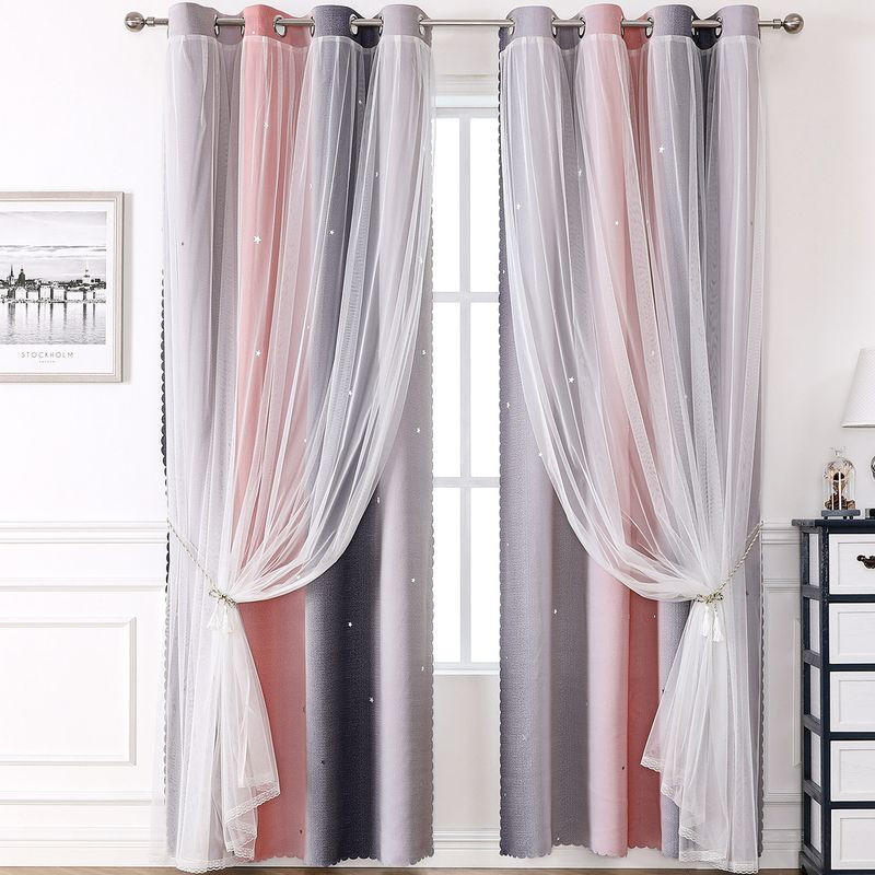 Cortinas Morandi de dupla camada - Cortinas transparentes e blackout com gradiente de arco-íris e decoração de janela pronta para uso_voghion.com