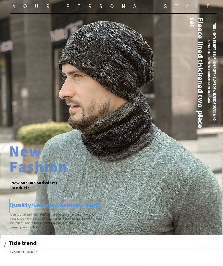 Fashionable And Versatile Pullover Hat Scarf Set With Thick Woolen Yarn European And American Autumn East Knitted Hat_voghion.com