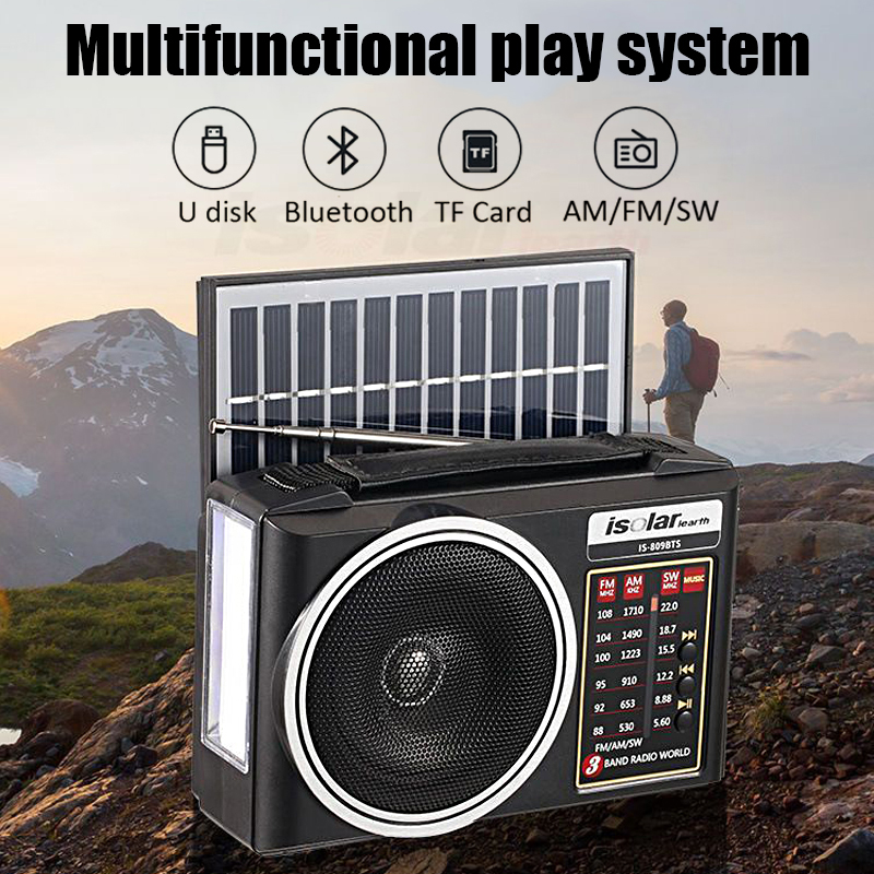 Portable FM/AM/SW Radio Solar Charging Multi Band Emergency Radio Receiver Powerful Bluetooth Speaker With Flashlight_voghion.com