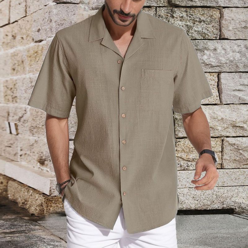 Men's Clothing Summer Shirt Bamboo Cardigan Short Sleeve Fashion Urban Lapel Shirt_voghion.com