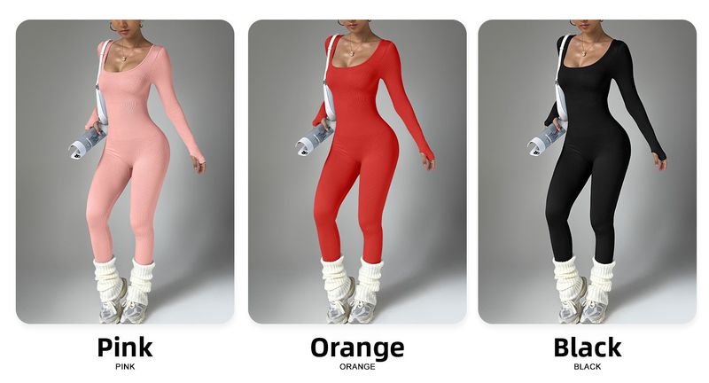 Wow & European And American Style Seamless Long Sleeve Tight Jumpsuit For Women, One-Piece Sports Yoga Bodysuit,_voghion.com