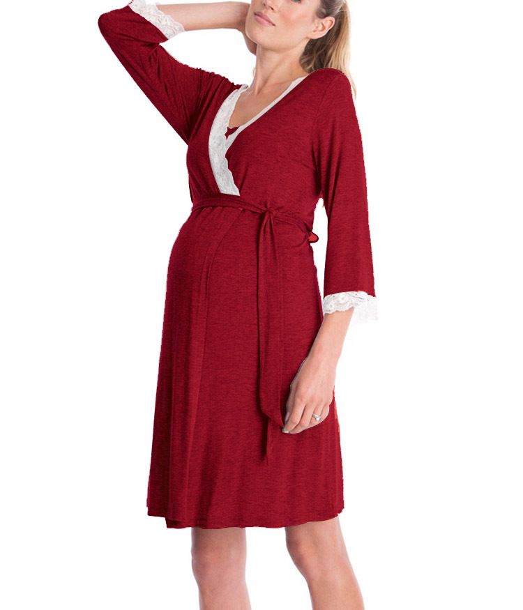 Pigiama abito premaman con maniche a 3/4 e pannello in pizzo moda 2024_voghion.com