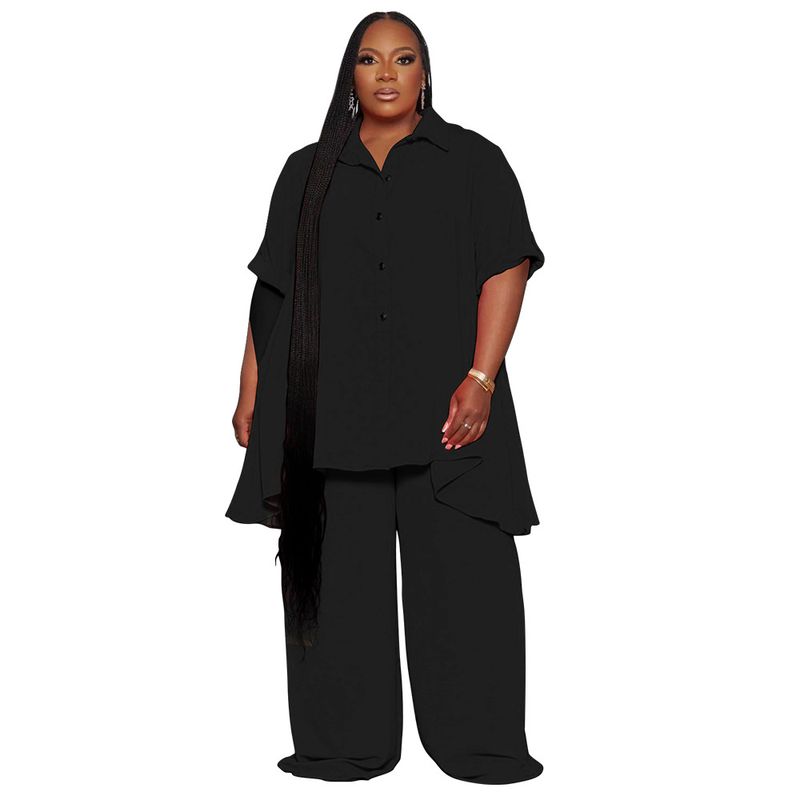 Damenbekleidung, modisches Temperament, große Größen, kurzärmelige Oberteile, Hosenanzüge mit weitem Bein für Damen_voghion.com
