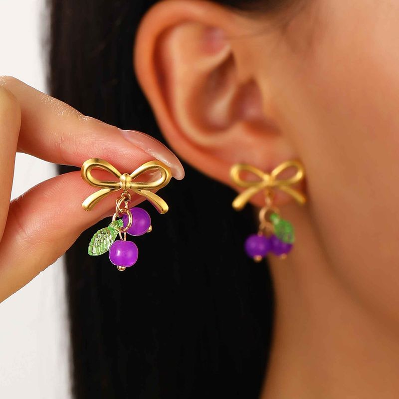 Wholesale Jewelry Princess Sweet Bow Knot 304 Stainless Steel Plating Rings Earrings_voghion.com