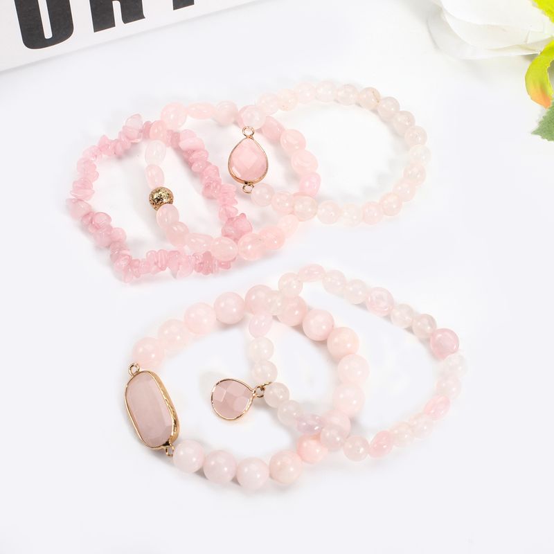 Ronn Perlen Natursteen Armbänner Rosa a Wäiss Set Elastesch Perlen Verstellbar_voghion.com