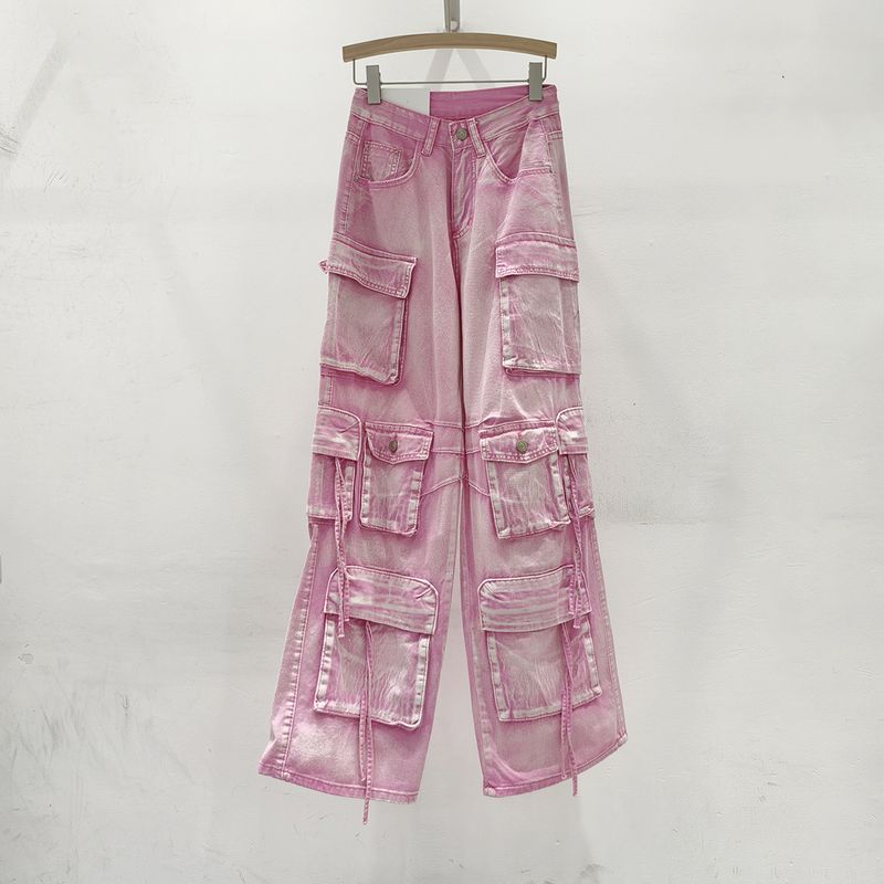 Abbigliamento da donna jeans da lavoro multitasche per donna 2024 primavera e autunno nuovi pantaloni di nicchia dal design retrò americano a vita alta_voghion.com