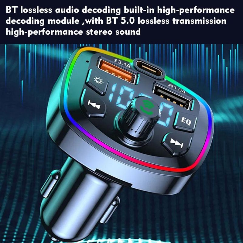 Transmissor FM 5.0 compatível com Bluetooth e viva-voz, 2 reprodutores de MP3 rápidos, receptor de áudio, kit carregador de carro, modulador viva-voz_voghion.com