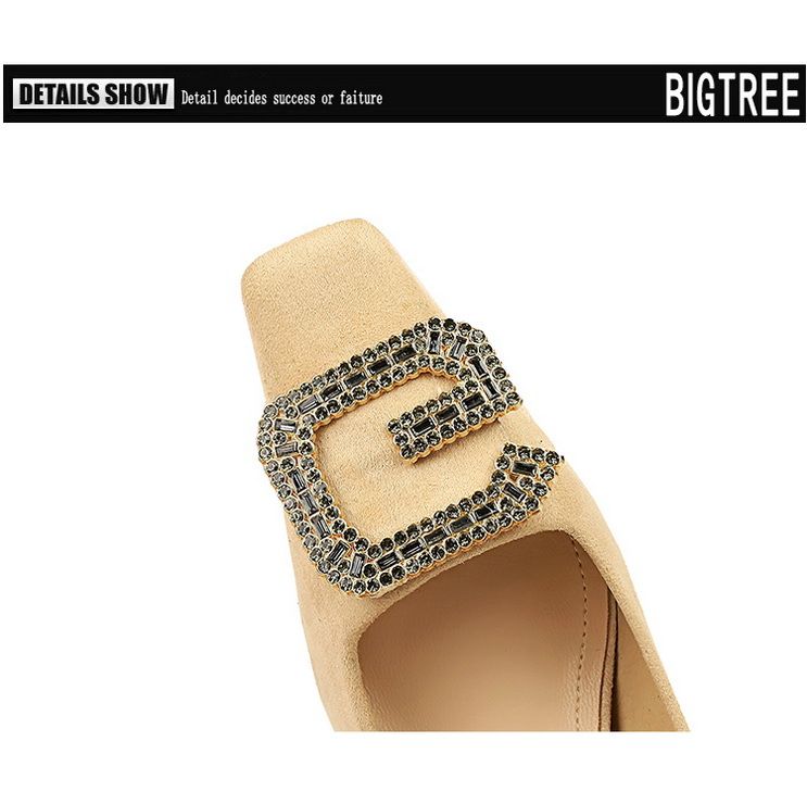 6183-K21 Stile Banchetto Tacco Alto Scamosciato Testa Quadrata Piccola Metallo Acqua Diamante Fibbia a Forma di G Primavera E Autunno Donna_voghion.com