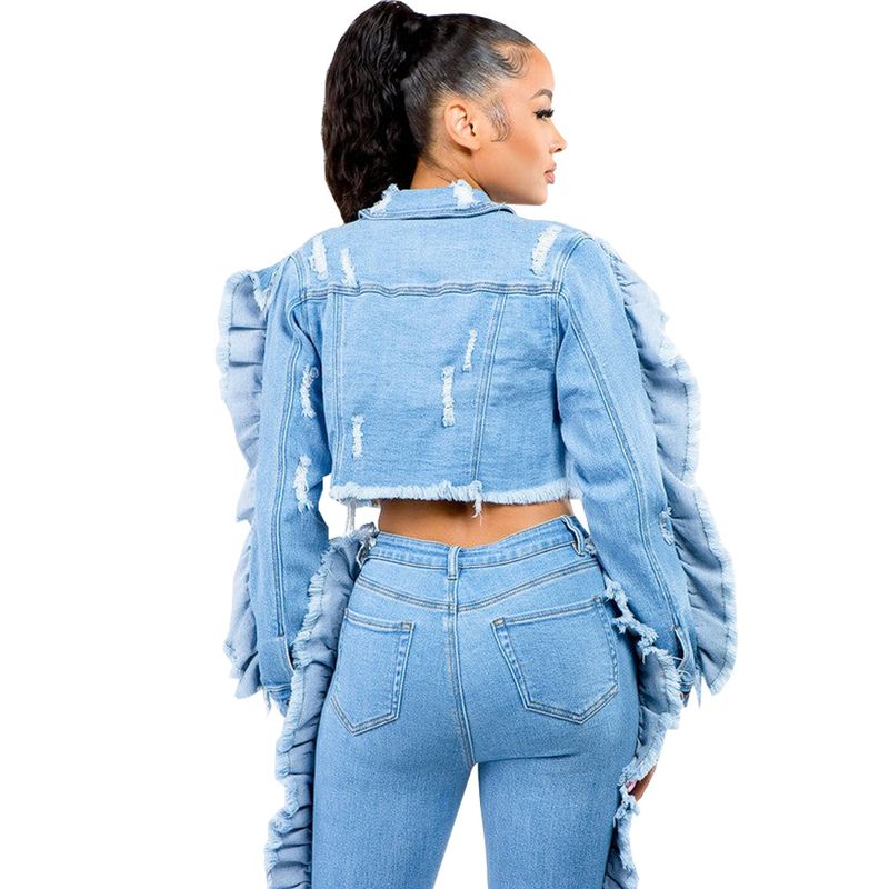 Damemode patchwork denim rippet kort frakke ny_voghion.com