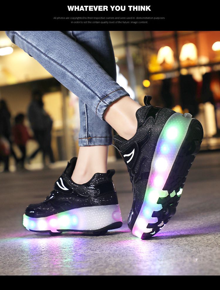 Kids Shoes New running shoes, girls' roller skates, small four-wheel detachable walking invisible luminous shoes_voghion.com