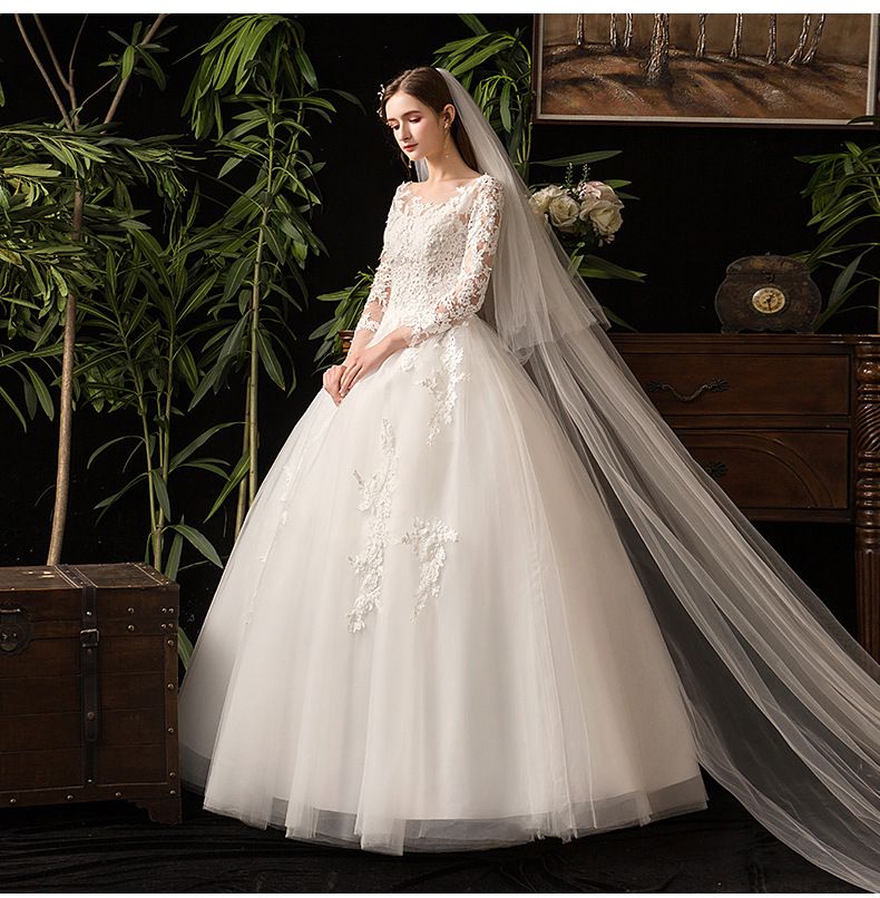 Elegant Long Sleeve Lace Wedding Dress For Bride, Princess Ball Gown With French Style, Plus Size Available_voghion.com