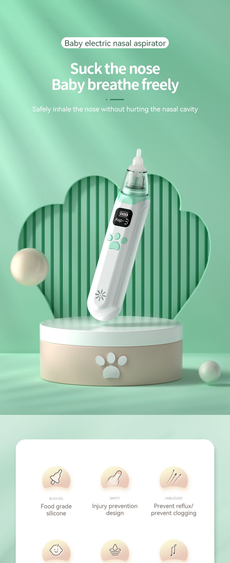 Baby nasal suction device, newborn electric nasal suction device, baby, child, toddler, nasal congestion, snot and feces cleaning_voghion.com