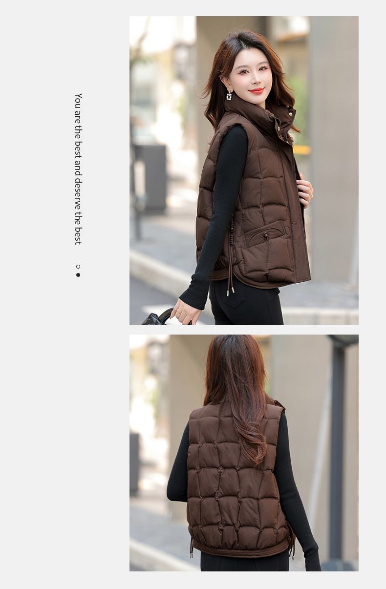 Women's Quilted Vest With Hood - Polyester Puffer Jacket For Winter, Streetwear Fashion, Oversized Fit, Zip Front_voghion.com