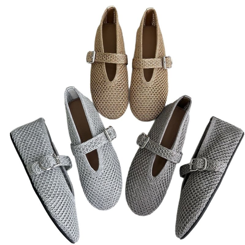 Ala*Ia No Label Summer New Style Woven Hollow One-Strap Versatile Mary Jane Ballet Fishnet Flat Shoes_voghion.com