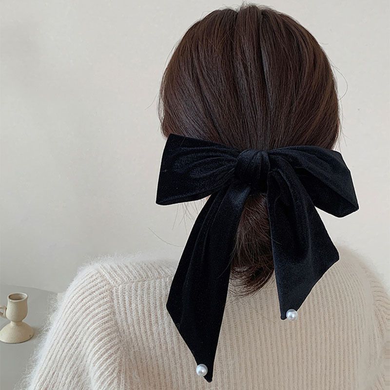 Französische Retro-Samt-Perlenschleifen-Haarnadel 2022, neuer Top-Clip, High Sense Back Spoon Updo-Haarfederclip_voghion.com