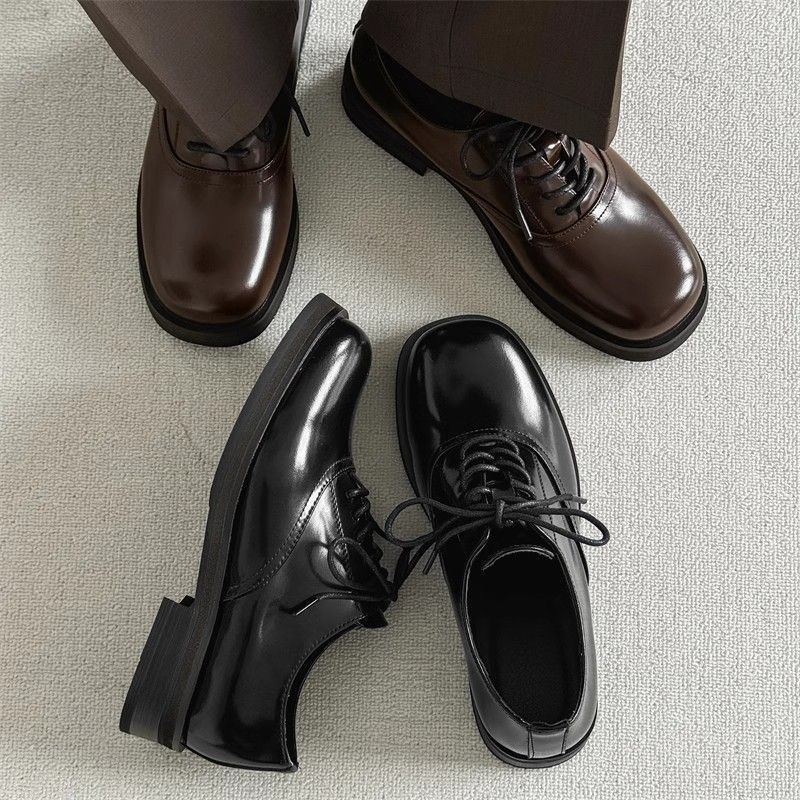 ShoeVault 2025 Nuove Scarpe Derby Casual Uniche in Pelle Marrone da Uomo con Punta Rotonda e Suola Spessa per Matrimonio e Sposo_voghion.com