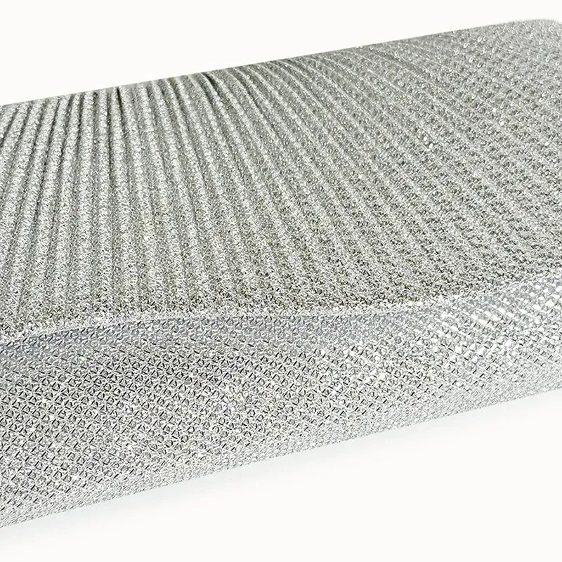 Borsa da sera con paillettes da donna, borsa a mano con busta lucida, pochette plissettata in argento, borsa lunga da festa per matrimoni_voghion.com