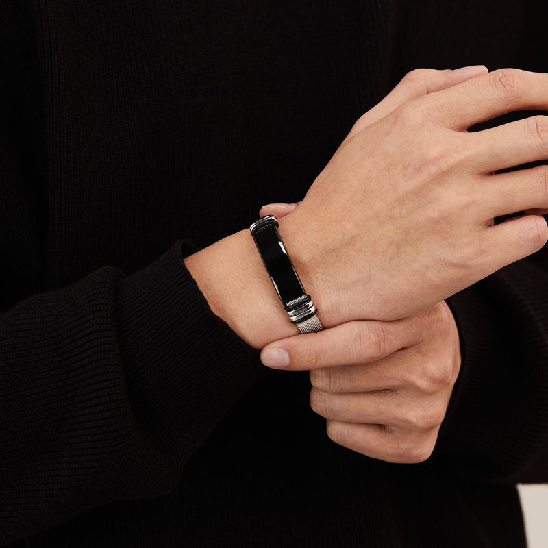 Braccialetto di personalità da uomo in acciaio inossidabile, alla moda, con cintura in maglia, può essere inciso, gioiello in acciaio al titanio_voghion.com