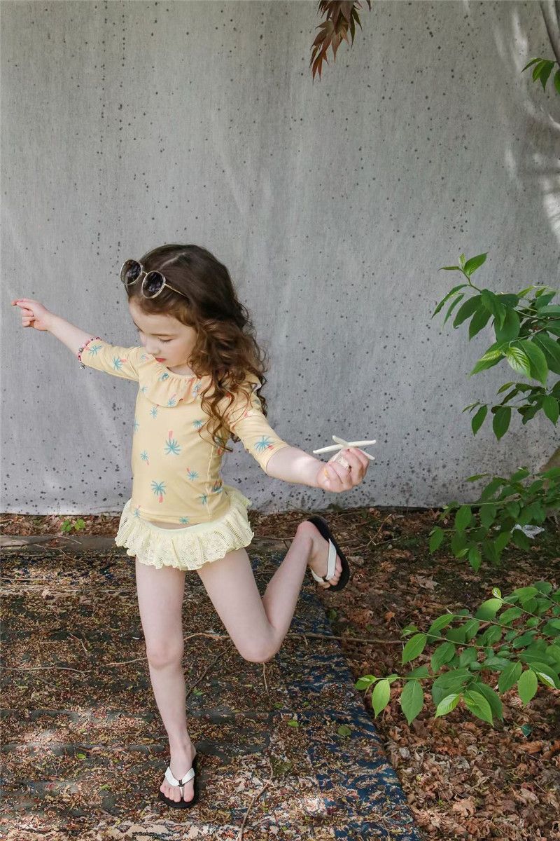 Vêtements pour bébéMaillot de bain pour enfants à manches longues avec protection solaire fendu mignon maillot de bain à fleurs princesse maillot de bain pour bébé vierge de petite et moyenne taille_voghion.com