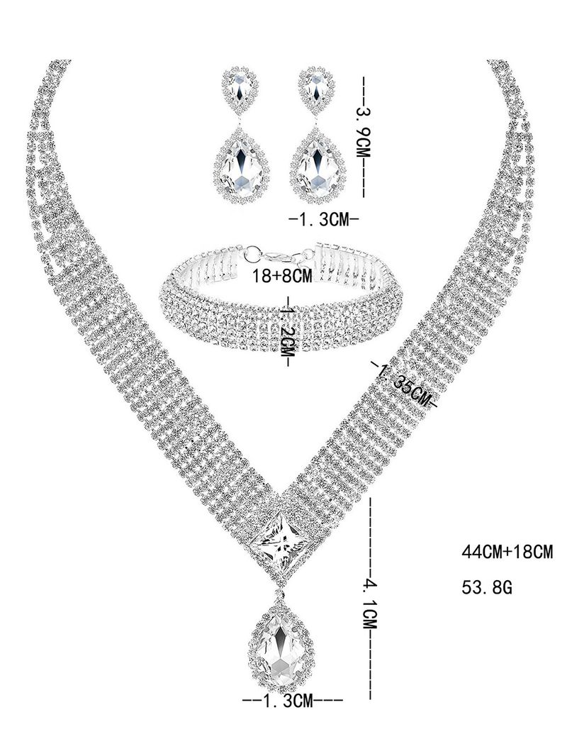 Light Luxury Style Women's Water Drop Pendant Zircon Necklace Earrings Bracelet Bridal Wedding Accessories_voghion.com