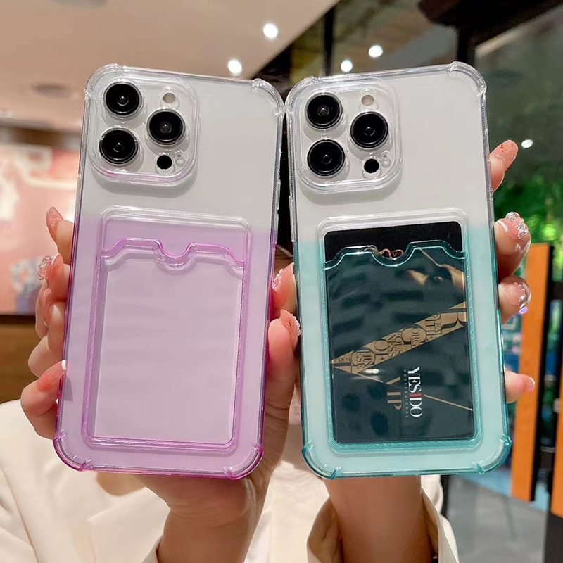 Coque souple transparente en TPU pour iPhone 13 Pro, étui pour cartes XSXR, avec insertion dégradée et anti-chute_voghion.com