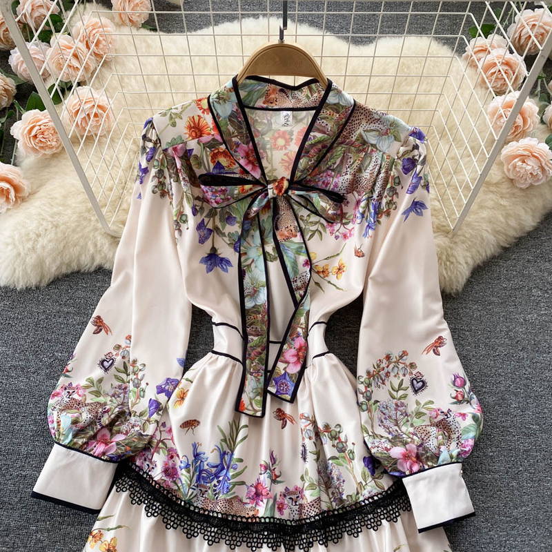 Women's bow tie and waist slimming lace over-the-knee long skirt_voghion.com