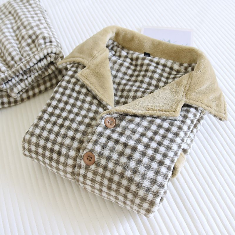 Men's Clothing Autumn And Winter Pamas New Plus Veet Thick Warm Men's Simple Plaid Can Be Worn Outside Home Clothes Suit_voghion.com